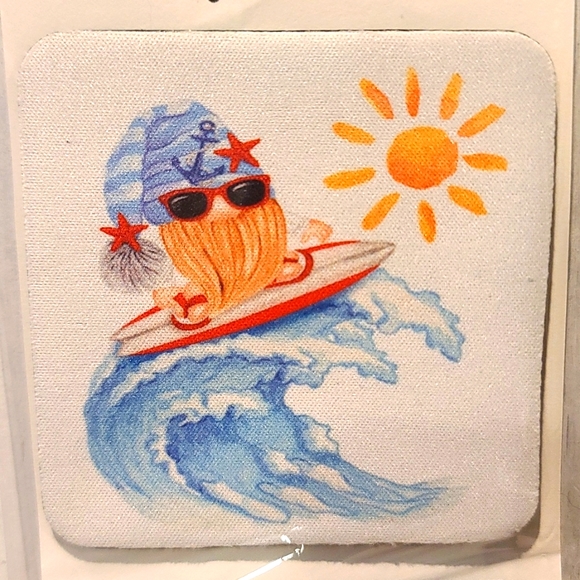 GNOME BEACH Theme NWT Beverage Coaster set of 4 for can glass bottle wine beer… - Picture 2 of 5